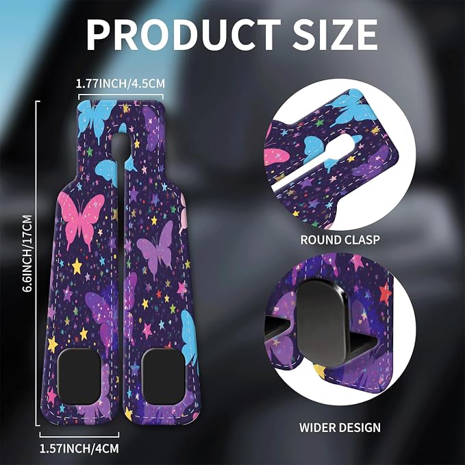 Car Seat Headrest Hook, Universal Leather Cute Hanger Holder Hook, Storage Organizer Interior Accessories for Purse Bags Handbag Purple Cute Butterfly - Image 5