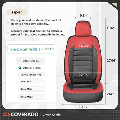 Coverado Car Seat Covers Front Seats, Luxury Leather Car Seat Covers, Automotive Mesh Seat Covers 2 Pack, Airbag-Compatible, Black Red Seat Covers for SUV Sedan Truck - Image 6