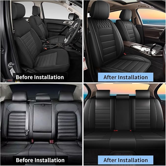 Car Seat Covers Fit for Nissan Pathfinder 2011-2026 Full Set | Faux Leather Waterproof Automotive Seat Protectors,Compatible with Airbags,Easy to Install,5 Seats Black - Image 8