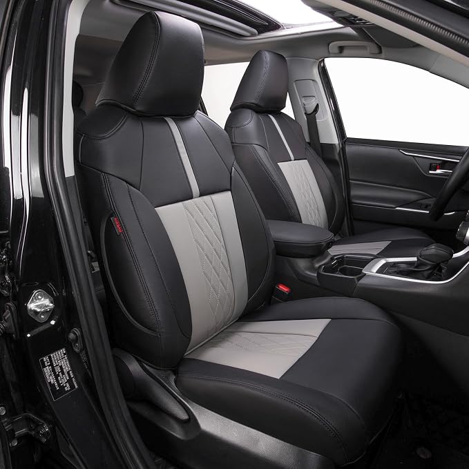 EKR Rav4 Seat Covers Custom Fit for Toyota Rav4 (Hybrid) SE/XSE 2026, Car Seat Cover Full Set for SUV,Factory-Style Upgrade, Easy-Wipe Protection,Faux Leather(Black+Light Gray) by EKR