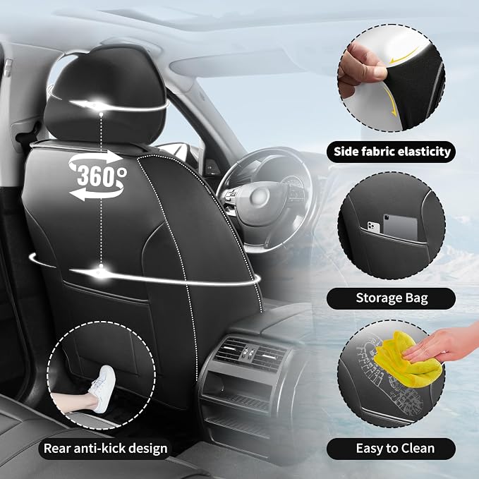 Fit bZ4X Car Seat Covers for Toyota bZ4X 2023-2025 2026 -Premium Leather, Waterproof，Breathable，All-Weather Seat Cushion Protecto & Airbag Compatible, 2 Front Seat Black - Image 8