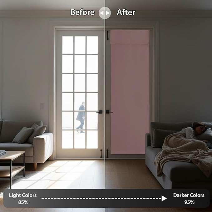 RYB HOME Blackout Door Window Curtains for Kitchen Back/Front Frchen Door | Self Adhesive, Privacy Glass Window Curtain, Half curtains for Windows, Renter Friendly, W26 x L40, Orange Pink, 1 Panel - Image 5