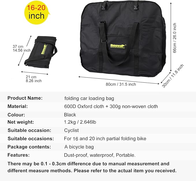 Rhinowalk 20/26inch Folding Bike Bag Waterproof Biycle Travel Case Carrying Case Outdoors Bike Transport Bag for Car Train Air Travel - Image 2