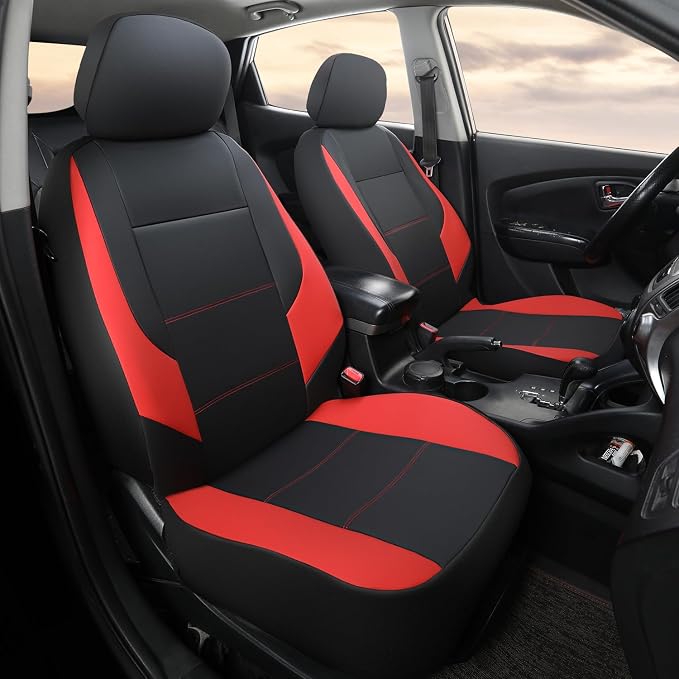 GIANT PANDA 2PCS Front Seat Covers for Hyundai Sonata Elantra Tucson Santa Fe Accent Kona Palisade Genesis Venue Ioniq, Faux Leather Bucket Seat Cover Fit Hyundai Seat Protectors (Black & Red) - Image 2