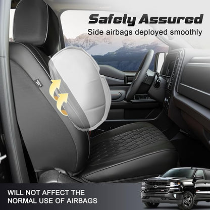 Seat Covers for Silverado/Sierra| Waterproof Leather Pickup Truck Custom Seatcovers Full Set for Chevy Silverado GMC Sierra 2014-2018 1500, 2015-2019 2500HD 3500HD Crew Double Extended Cab - Image 4