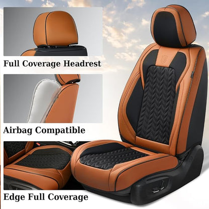 Coverado Seat Covers Full Set, 5 Seats Car Seat Cover, Front and Back Seat Covers for Cars, Breathable Faux Leather Car Seat Cushion, Car Seat Protector Universal Fit for Most Cars Vans, Brown - Image 3
