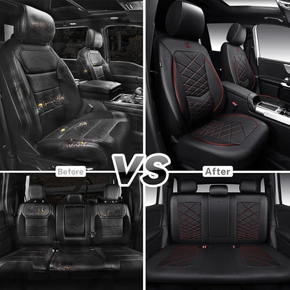 CAR PASS Luxury Nappa Leather Seat Covers Full Set, Water Resistant Faux Leather Seat Cover with Lumbar Support, Breathable Automotive Seat Covers Universal Fit for Sedan SUV Van Truck, Black Red - Image 7