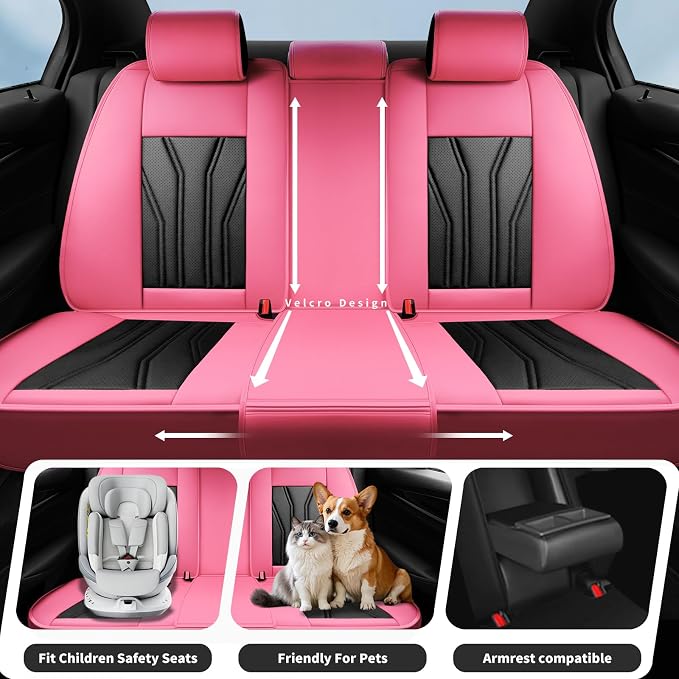 Fit Pathfinder Car Seat Covers Premium Leather for Nissan Pathfinder 2011-2025 2026. Waterproof， Breathable, Scratch-Resistant & All-Weather Seat Cushion Protector（2 Front Seats,Pink&Black - Image 3
