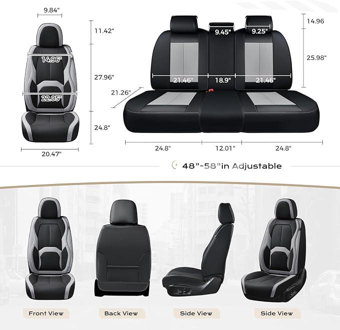 Coverado Car Seat Covers, Leather Seat Covers Full Set, Waterproof Car Seat Protector with Lumbar Support, Automotive Seat Covers Seat Cushions Universal Fit for Most Cars SUV Trucks, (Black&Beige) - Image 6