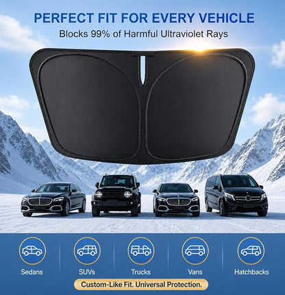 2026 New Upgrade Car Windshield Sun Shade Umbrella 300T Oxford | 57.08x31.5 Inch Fits Sedan SUV Truck Blocks UV & heat scratch resistant foldable with storage pouch protects dashboard - Image 4
