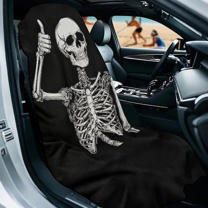Funny Skeleton Towel Seat Covers for Cars Front Seat Towel Cover | Skull Skeleton Sweat Seat Cover Protector Universal Non Slip Waterproof Sweat Protector with Storage Bag for Yoga Beach Gym - Image 2