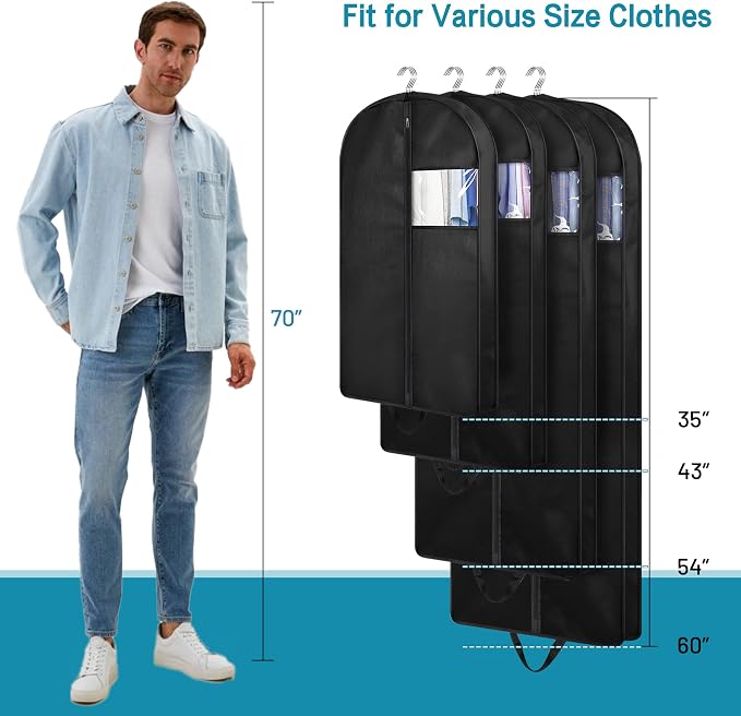 KIMBORA 35" Garment Bags for Hanging Clothes Travel, 4" Gusseted Suit Bags for Closet Storage Mens Garment Protector Cover for Coats, Jackets, Shirts (3 Packs) - Image 4