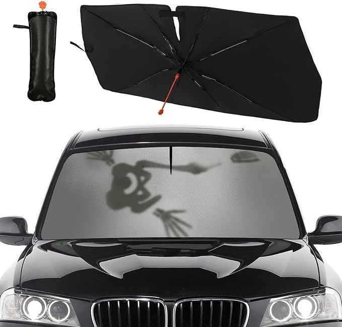 Skull Skeleton Car Windshield Sun Shade Umbrella Bendable Handle Foldable Funny Skull Sunshade for Car Windshield Block UV Rays Keep Vehicle Cool for Most Sedans SUV Trucks Cars 57"x30" - Image 2