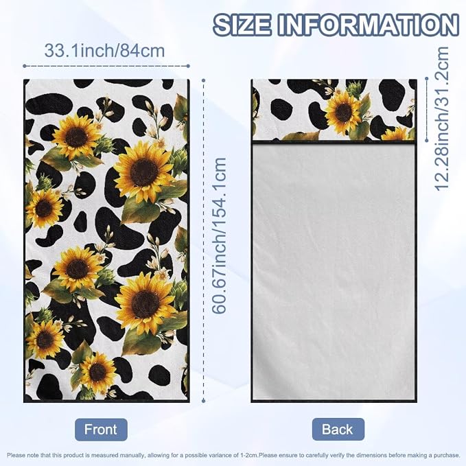 Sunflower Cow Car Seat Towel Cover Sweat Auto Seat Cover Towel | Cow Print Auto Front Seat Protector with Storage Bag Sunflowers Car Interior Accessories Non-Slip Car Seat Towel Cover - Image 7