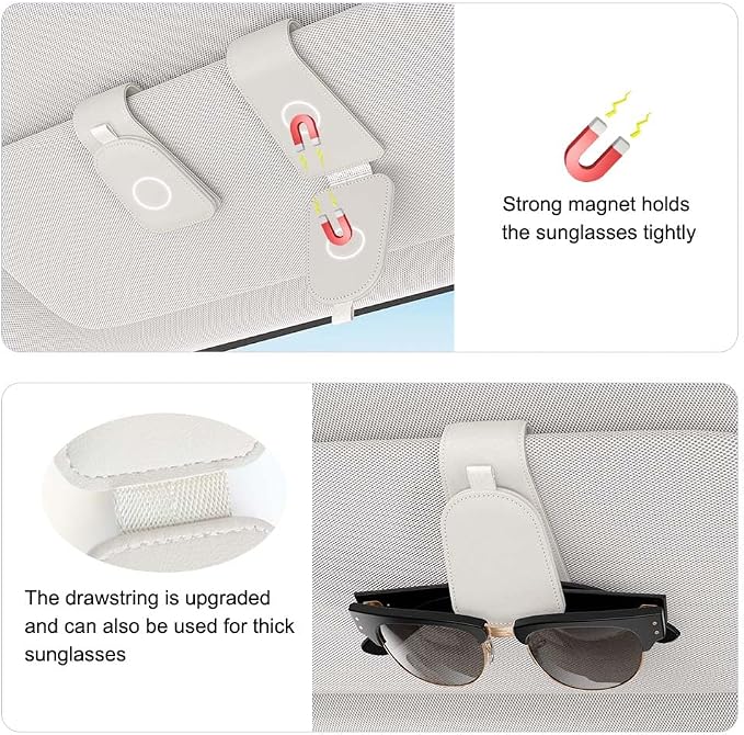 Sotfamily Magnetic Sunglass Holder for Car Visor, 2 Packs, Faux Leather | Strong Magnetism, for Most Car Visors, No Marks on Visor, Gift-Ready Packaging, Sunglass Organizer, Car Accessories for Men - Image 4