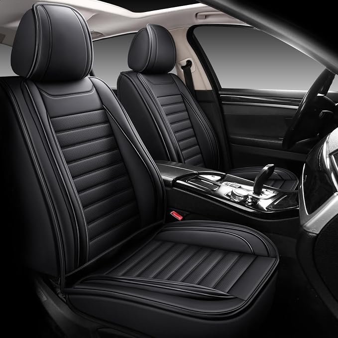 MINGBRON Black Car Seat Cover with Lumbar Support, Car Seat Protector Waterproof, Nappa Leather Car Seat Cushion, Car Seat Covers Front Seats and Back Fit for Most Cars - Image 5