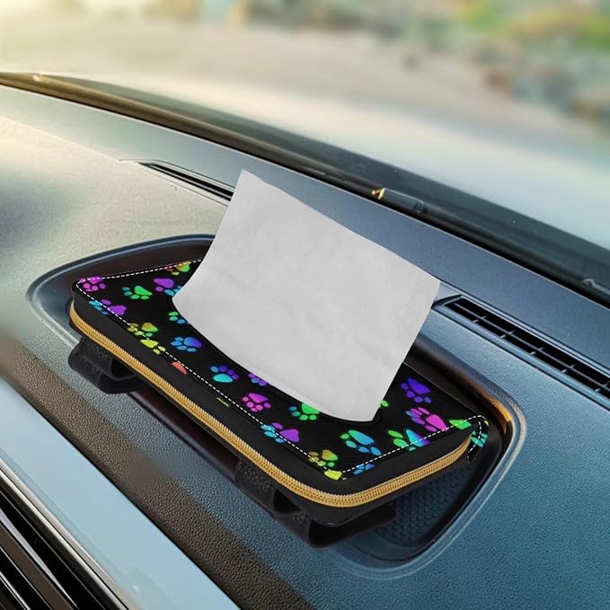 Biyejit 2 Pack Car Tissue Holder, Colorful Dog Paws PU Leather Sun Visor Napkin Box Holder, Hanging Tissue Mask Holder with Glasses Clip for Car Visor, Auto, Vehicle Accessories - Image 5