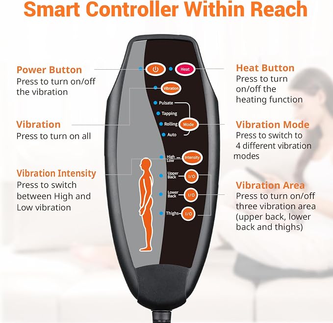 CARSHION 10 Vibrating Massage Nodes Back Massager Chair Pad for Pain Relief | Home Office Use - Image 8