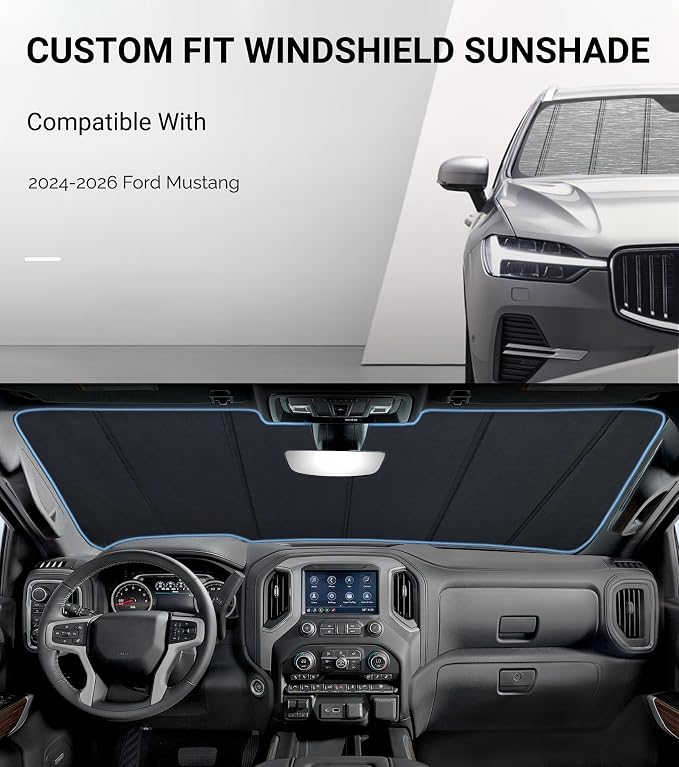 Pigenius Windshield Sun Shade for Ford Mustang 2024-2026 Custom Front Window Sunshade - Metallic - Image 2