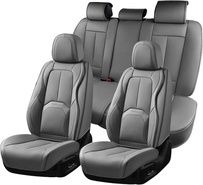 Coverado Car Seat Covers Full Set, Premium Nappa Leather Seat Covers for Car, Waterproof Car Seat Protector with Lumbar Support, Automotive Seat Covers Universal Fit for Most Cars SUV Truck(Gray) by COVERADOAUTO