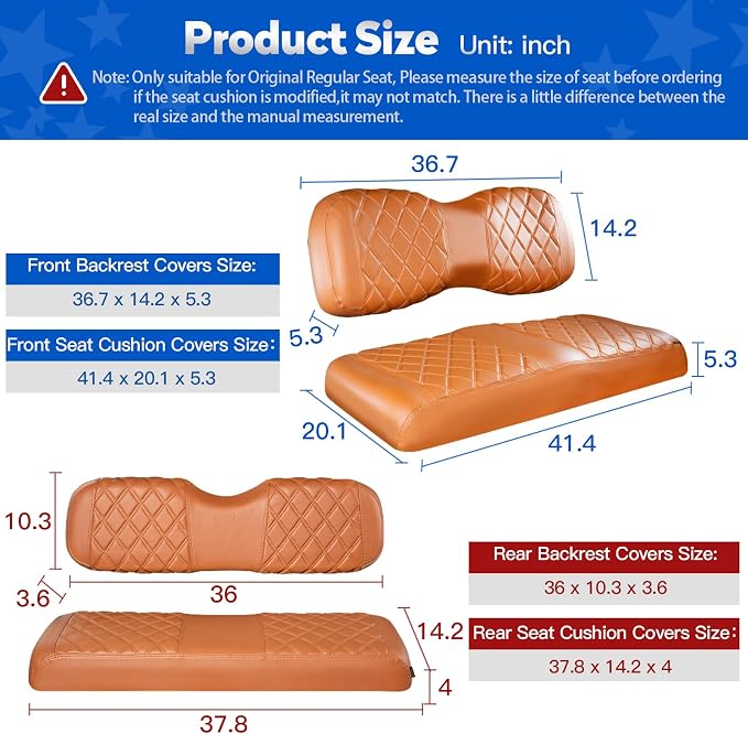 NOKINS Golf Cart Seat Covers 4 Piece Fits Yamaha Drive G29 /Drive2 | Front and Rear Seat Vinyl Covers, Golf Cart Accessories, No Staples(All Brown) - Image 5