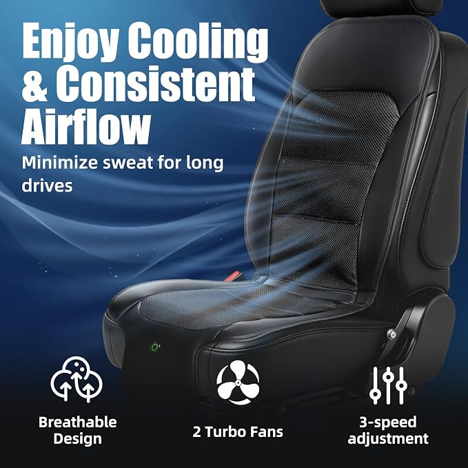 12-24V 3-Speed Cooling Car Seat Cover Front Seat for Cars Suvs, Auto On/Off | Air-Cooled Car Seat Cushion with Weight Sensing, Universal Fit for Summer Truck Office, Non-Slip Breathable 3D Mesh - Image 2