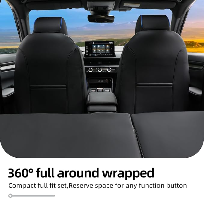 Lolcar CRV Seat Covers Custom Fit for Honda CRV 2023 2024 2025 2026 Leather Car Seat Cover Full Set for Trucks SUV,Waterproof Car Seat Cushion,Faux Leather (Black Blue Grid) - Image 8