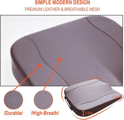 Lofty Aim Car Seat Cushion, Memory Foam Car Seat Cushions for Long Driving | Driver Seat Cushion Adds Height, Auto Seat Pillow for Sciatica Pain Relief, Butt Cushion for Car, Truck, PU Leather Brown - Image 8