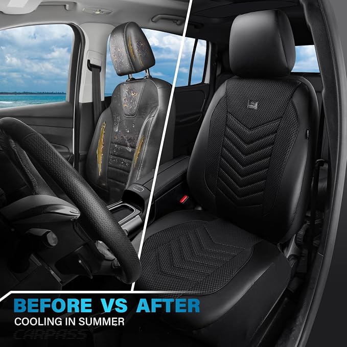 CAR PASS 3D Foam Mesh Leather Seat Covers Front Seats, Breathable Two Front Seat Cover for Cars, Comfortable Universal Fit for SUV Truck Sedan Automotive Anti-Slip Airbag Compatible, All Black - Image 6