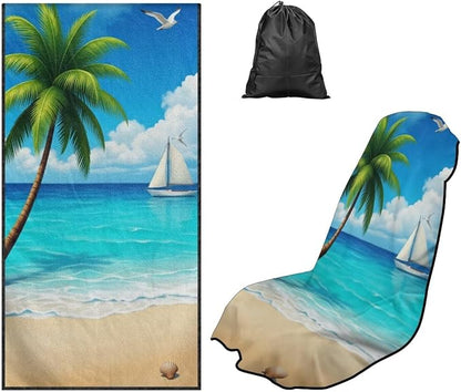 Hawaiian Palm Tree Car Seat Towel Cover with Storage Bag | Tropical Palm Tree Auto Interior Seat Towel Car Interior Accessories for Women Men Sweat Seat Cover Protector for Gym Yoga by YMPUDXFI