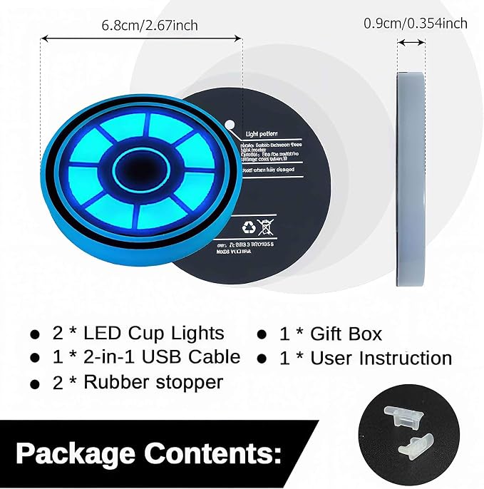 2PCS LED Car Cup Holder Lights, Light up Car Coasters for Cup Holders | 7 Color-Changing Light Up Cup Holder Insert Coasters, Waterproof Car Accessories for Teens, Car Gifts for Men & Women - Image 2