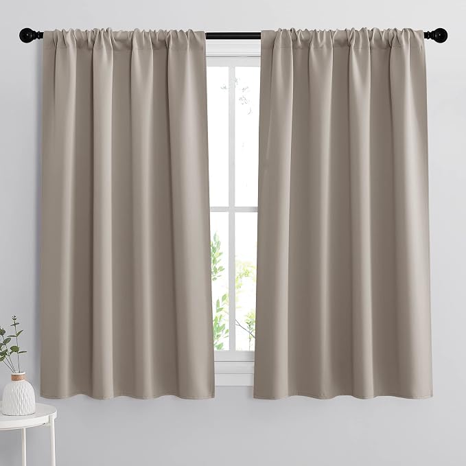 RYB HOME Small Window Curtains 45 inches Length for Kitchen Cafe Bathroom | Room Darkening Curtains & Drapes, Energy Saving, Thermal Insulated, For Kids Bedroom, W42 x L45, Sand, 2 Panels by RYBHOME