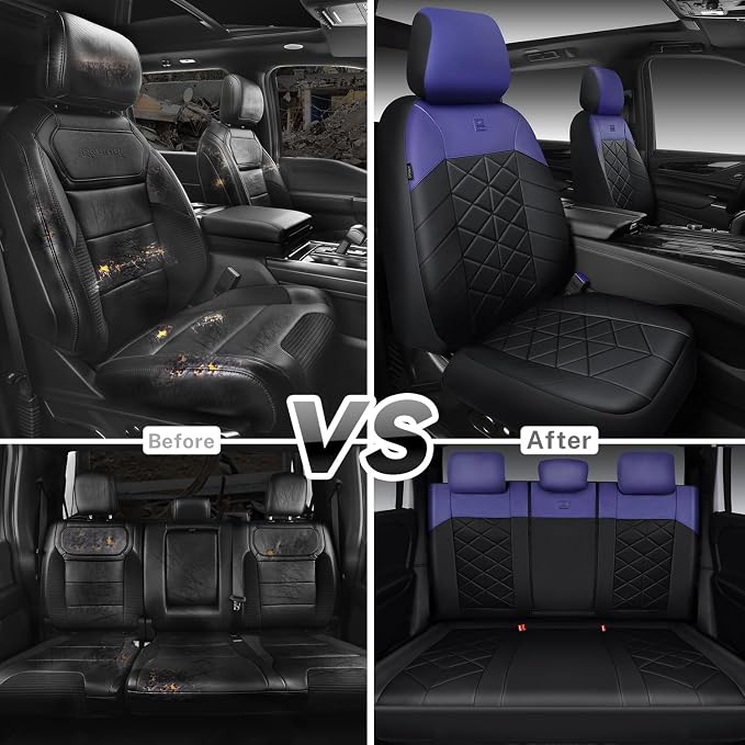 CAR PASS Memory Foam Leather Seat Covers Full Set, Breathable Perforated Nappa Leather Seat Covers Universal Fit for Most Cars,Sedans,SUV,Trucks Thick 3D Foam Comfortable, Airbag Compatible Black Blue - Image 7