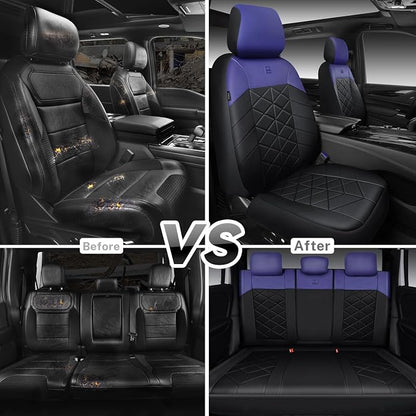 CAR PASS Memory Foam Leather Seat Covers Full Set, Breathable Perforated Nappa Leather Seat Covers Universal Fit for Most Cars,Sedans,SUV,Trucks Thick 3D Foam Comfortable, Airbag Compatible Black Blue - Image 7
