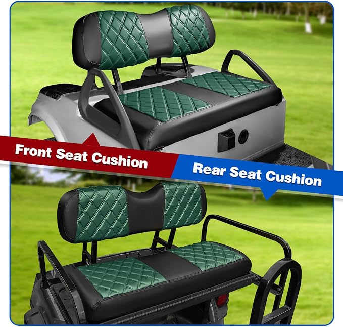 NOKINS Golf Cart Seat Covers 4 Piece Fits Club Car DS 2000.5-Up | Front and Rear Seat Vinyl Covers, Golf Cart Accessories, No Staples(Dark Green and Black) - Image 4