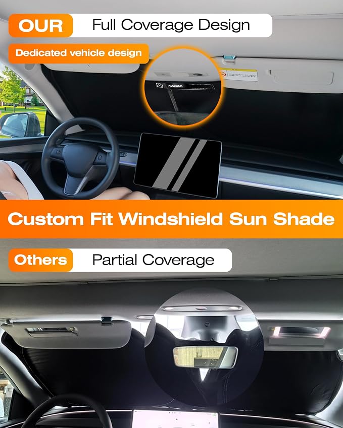 Windshield Sun Shade for Tesla Model Y/Juniper and Model 3/Highland, Beige | Fits 2014-2026, 240T Heat Shield, 99% UV Protection and Heat Insulation, Foldable, Storage Bag Included, Reusable Heat Shield - Image 4