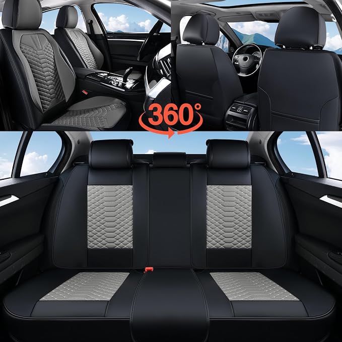 Coverado Leather Seat Covers, Car Seat Covers Full Set, Nappa Leather Seat Covers for Cars, Car Seat Protectors Waterproof, 5 Seats Black&Gray Automotive Seat Covers Fit for Most Cars Trucks - Image 6