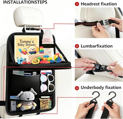 TCJJ: Car Seat Organiser, Backseat Kick Mats, Back Seat Protector | with Tray and Touch Screen Tablet Storage Car Organiser Backseat Vehicle for Kids, SUV, Minivan or Truck Seats - Image 4