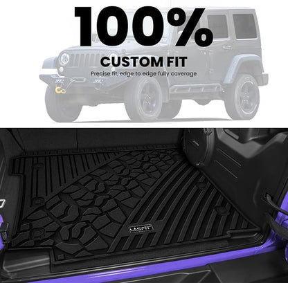 LASFIT Cargo Mat for Jeep Wrangler JL 2018-2026 4 Doors with SUBWOOFER | Not for JK/Not PHEV/Not 2-Door, All Weather, TPE, Custom Fit, Trunk Mat, for Flat Load Floor, Gas Type, Black - Image 9