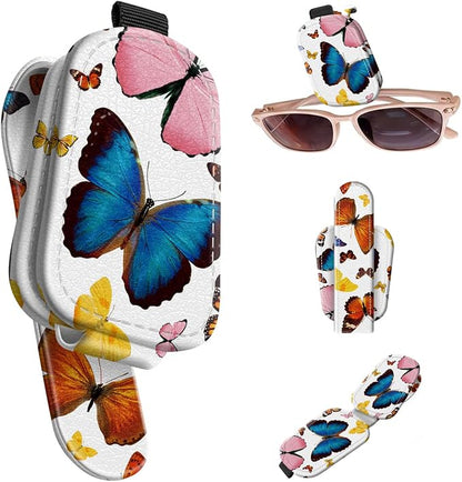 Sunglasses Holder for Car Visor, PU Leather Glasses Clip Organizer, Cute Magnetic Eyeglass Holder for Vehicle Sun Visor, Car Interior Accessory for Women & Men, Colorful Butterfly by Unknown