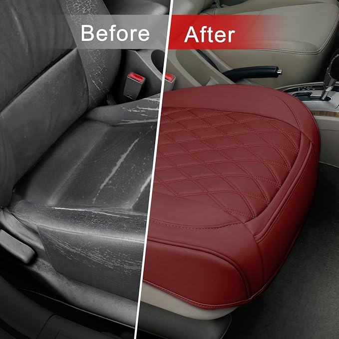 BEITK 1 Pack Leather Front Car Seat Bottom Cover Red | PU leather,Waterproof, Full Wrap, Non-slip, Universal Fit for Sedan Truck SUV, Easy to Install - Image 5