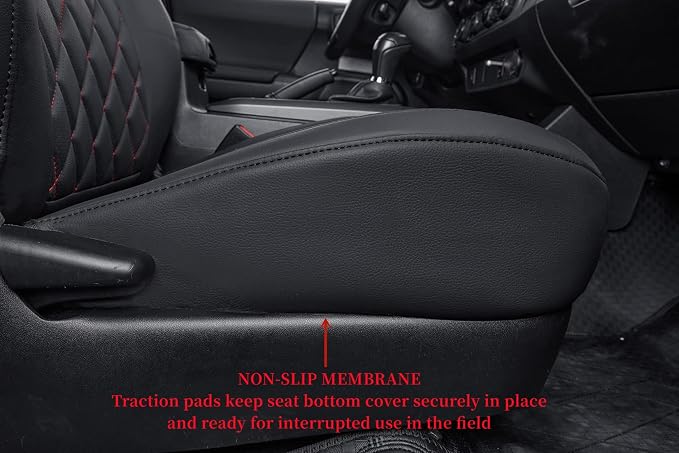 Tacoma Leather Seat Covers for 2016-2023 Toyota Tacoma Double Cab/Crew Cab SR,SR5,TRD Off Road,TRD Pro,TRD Sport Pickup,Fully Covered Waterproof Car Seat Protector (Full Set,Red/Black) - Image 2