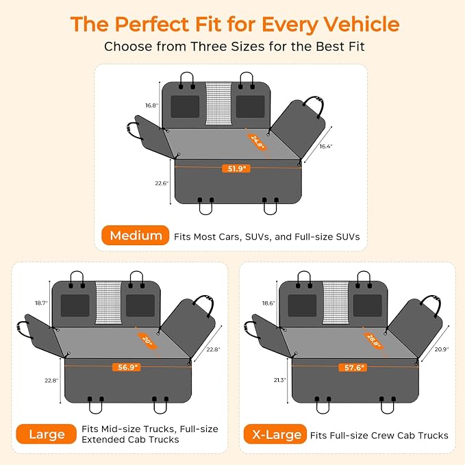 URPOWER Back Seat Extender for Dogs, Large Hard Bottom Dog Car Seat Cover | Supports 550 lbs, Stable 3-Panel Hard Bottom, Added High-Density Foam for Comfort, Waterproof 900D Oxford, 45% More Space - Image 5
