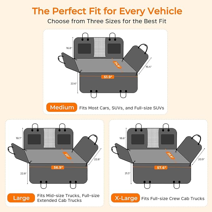 URPOWER Dog Back Seat Extender for Full-Size Crew Cab Trucks, Hard Bottom | Supports 550 lbs, Stable 3-Panel Hard Bottom, Added High-Density Foam for Comfort, Waterproof 900D Oxford, 45% More Space - Image 6