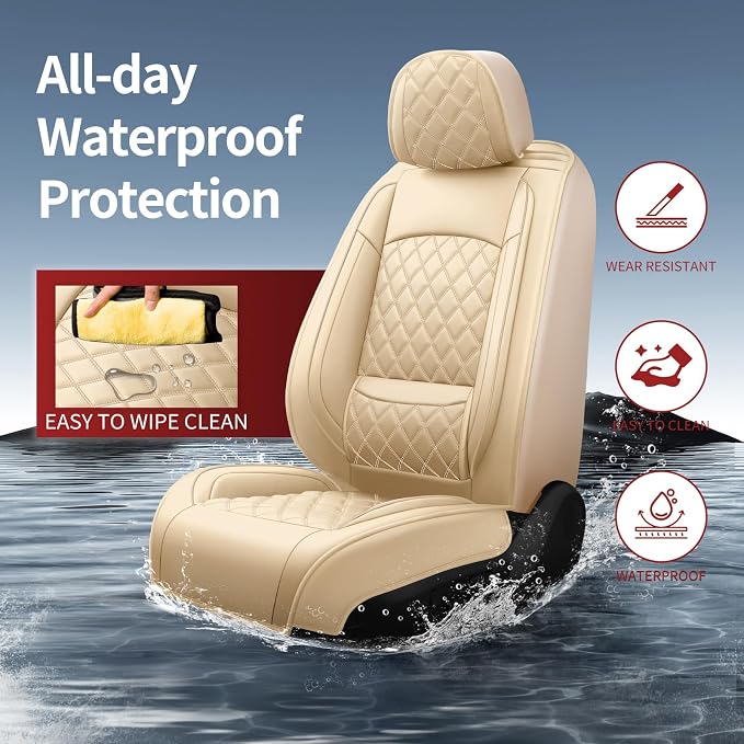 for Subaru Ascent 2019-2025 2026 Car Seat Covers, Full Set, Beige | Luxury Full Coverage Leather Seat Protectors, Waterproof Breathable, Non-Slip, Easy to Install, Airbag Compatible, All-Season - Image 2