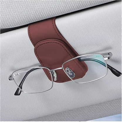 zipelo Magnetic Leather Sun Visor Sunglasses Holder Clip, Wine Red | one-hand access, soft contact surfaces, stores glasses and cards, lightweight compact form, car interior accessories by zipelo