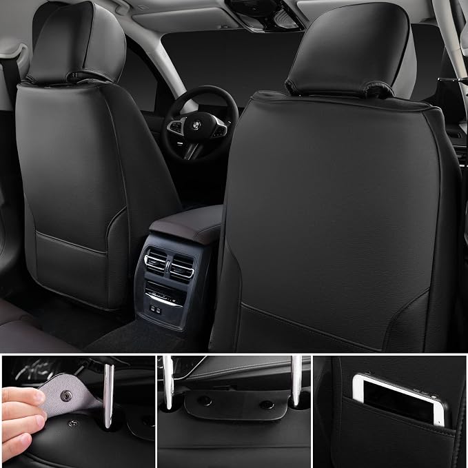 CAR PASS Nappa Leather Holographic Laser Car Seat Covers Front Seats Only Cushioned, Waterproof Waist Protector Universal fit for SUV Truck Pickup Luxury Stylish Elegant for Women Black Silver Strips - Image 3