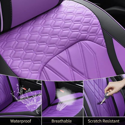 FLORICH Seat Covers Full Set Leather Automotive Seat Cover Full Coverage Vehicle Car Seat Covers Waterproof Purple Seat Cover Protector Universal Fit for Most Car Truck SUV, Black&Purple - Image 6