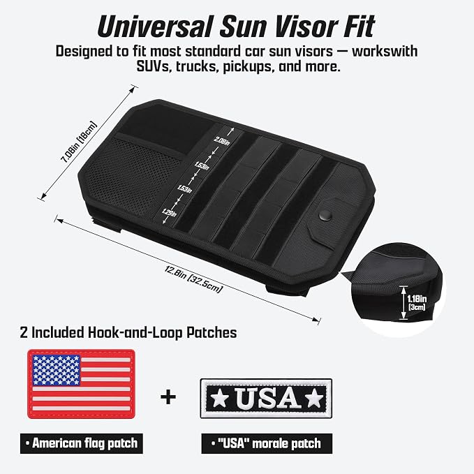 Heavy Duty MOLLE Sun Visor Organizer with Sunglasses Holder | Universal Tactical Organizer, MOLLE Panel, Mesh Pouch + Pen Slots + Zipper Pockets, 1000D Polyester, Esay Installation - Image 8