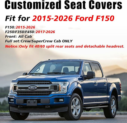 Coverado Leather Seat Covers Full Set Fit for Ford F150 F250 F350 F450, Waterproof Ford F150 Truck Seat Covers Fit for 2015-2026 F150 and 2017-2026 F250 F350 F450 (Black) - Image 7